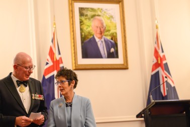His Excellency General the Honourable David Hurley AC DSC (Retd), the Governor-General of Australia, and Her Excellency Mrs Linda Hurley singing to the assembled guests