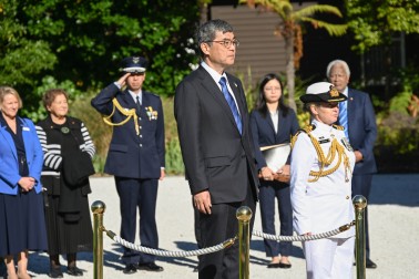 HE Mr Makoto Osawa, Ambassador of Japan receiving a salute from the Guard of Honour