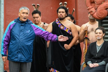 Waipatu kaumātua delivers the whaikōrero