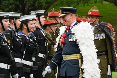 Departing Chief of Defence Air Marshal Kevin Short inspects the Guard of Honour