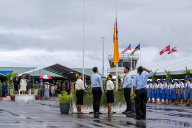 Attending the flag raising ceremony