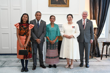 Dame Cindy and Dr Davies with Her Excellency Mrs Idelta Maria Rodrigues, Ambassador of the Democratic Republic of Timor-Leste and her family