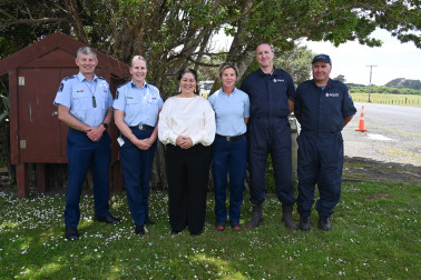 Dame Cindy and police officers on the Chatham Islands