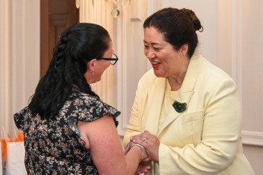 Dame Cindy congratulating recipient Pip Henry
