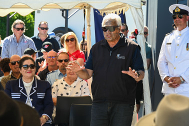 Kaumātua Joe Harawira speaks during the pōwhiri
