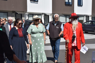 Dame Cindy was escorted onto the housing complex by Hone Sadler