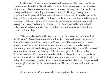 His Majesty King Charles III 2025 Commonwealth Day Message