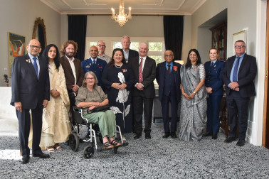 The official party for the Gandhi Nivas 10th anniversary event at Government House