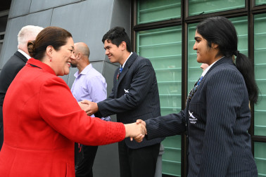 Dame Cindy meeting students from Rutherford College