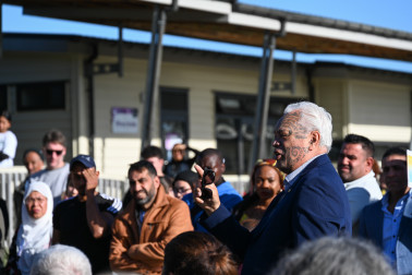 Kaumatua Joe Harawira speaks at the pōwhiri 