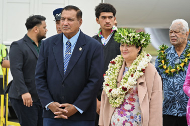 Sir Tom Marsters, King's Representative to the Cook Islands, and Dame Cindy on the tarmac