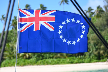 The Cook Islands flag flying proudly upon the Paikea
