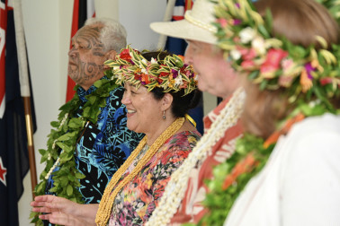 Joe Harawira, Dame Cindy, Dr Davies, and Her Excellency Catherine Graham joining in waiata