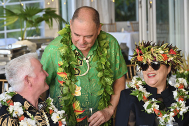 Dr Davies, Prime Minister Mark Brown, and Dame Cindy