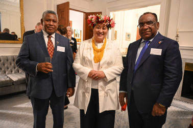 Dame Cindy with HE Ishmael Auvi, Solomon Islands High Commissioner, and HE Sarkias Tameo, Papua New Guinea High Commissioner