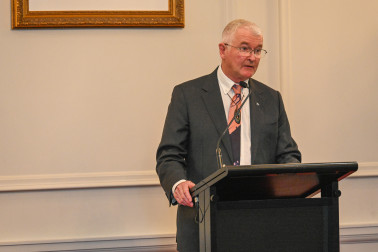 Dr Davies delivers his speech