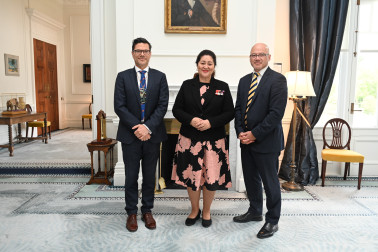 Judge Damion Stone, Dame Cindy and Chief Justice Craig Coxhead of the High Court of Niue