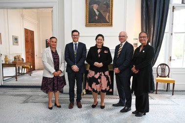 Dame Cindy, Judge Damian Stone, Chief Justice Craig Coxhead of the High Court of Niue; Ms Peleni Talagi, Secretary of Government; and Mrs Emi Hipa, Director of Foreign Affairs.
