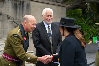 Dame Cindy greeting Chaplain Dave Lacey