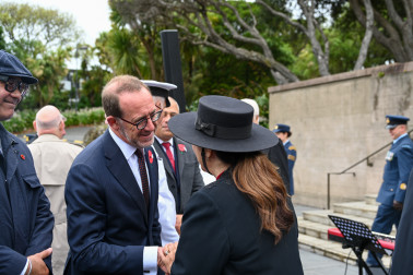 Dame Cindy greeting His Worship Andrew Little, Mayor of Wellington