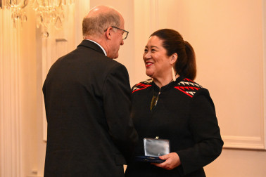 Dame Cindy presenting the Rutherford Medal to Distinguished Professor Wickliffe Abraham