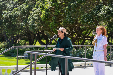 Dame Cindy speaking at the Mt Cook School 150th picnic celebrations