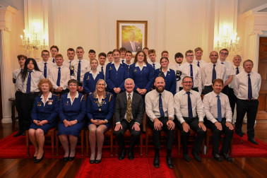 Members of the Girls' and Boys' Brigades with Dr Davies