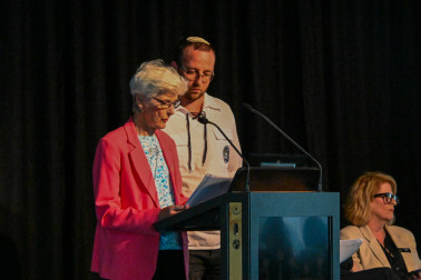 Naomi Johnson and Ariel Hacohen deliver the Yizkor/Remembrance Prayer