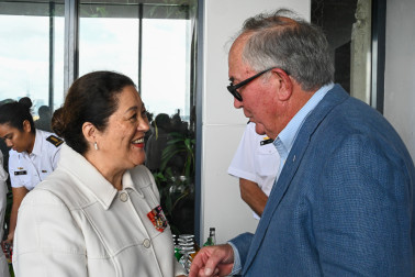Dame Cindy speaks with Eric Mahoney, Vice Chair of Auckland Anniversary Regatta