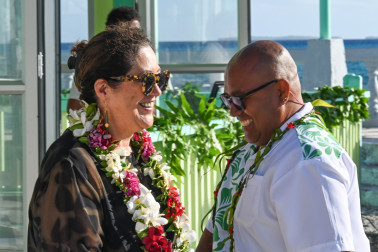 Dame Cindy greeted by Hon Alapati Tavite