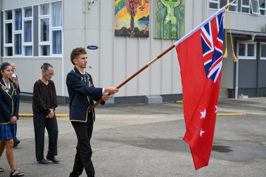 An Ōtaki College student leads the official party