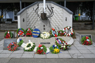 Wreaths laid at the SS Ōtaki memorial at Ōtaki College