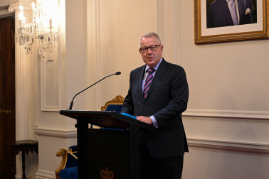 Life Flight Chair Richard Stone speaks at the Life Flight reception