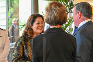 Dame Cindy speaks with guests