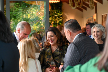 Dame Cindy speaks with guests