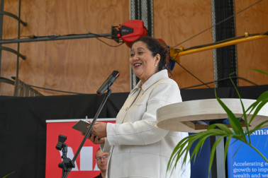 Dame Cindy speaks at the opening of The Blue House