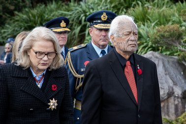 Dame Helen and Kaumātua Joe Harawira KSO arrive for the National Commemoration