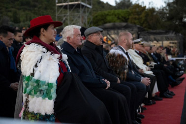 Dame Cindy and Dr Davies seated for the Anzac Day Dawn Service