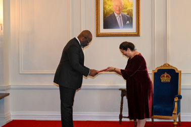HE Mr António Luvualu de Carvalho, Ambassador of the Republic of Angola presents his credentials to Dame Cindy