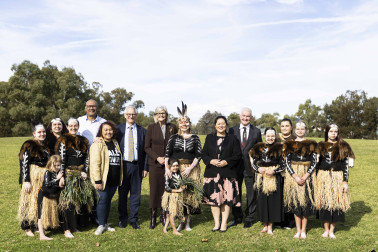 Dame Cindy at a Welcome to Country ceremony
