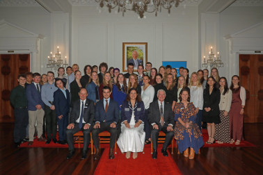 Dame Cindy and Dr Davies with recipients of the Gold Duke of Edinburgh's Hillary Award