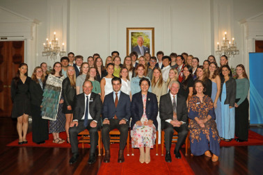 Dame Cindy and Dr Davies with recipients of the Gold Duke of Edinburgh's Hillary Award