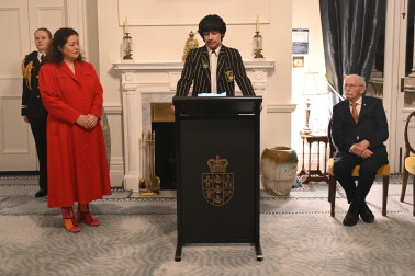 A student speaks at the Strengthening Democracy project event