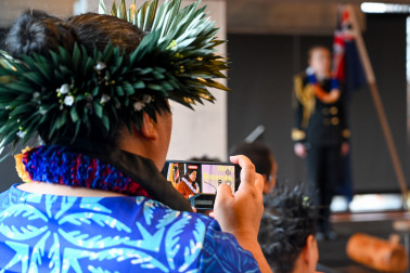 Guests watch on as Dame Cindy speaks