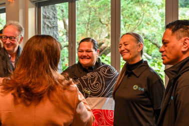 Dame Cindy speaks with guests
