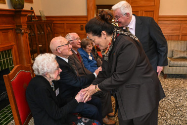Dame Cindy and Dr Davies meeting the centenarians