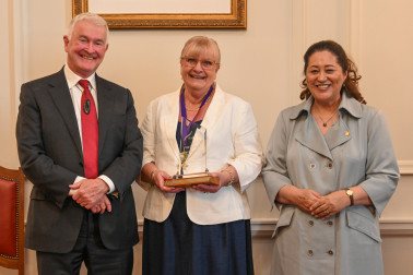 Dr Davies, National Volunteer Award recipient Karen Tucker, and Dame Cindy