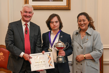 Dr Davies, National Achievement Award recipient Xervier Coney, and Dame Cindy
