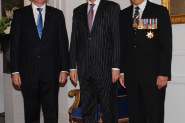 The Governor-General and Rt Hon John Key greet Hon Tony Ryall upon entrance.