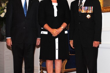 The Governor-General and Rt Hon John Key greet Hon Hekia Parata upon entrance.